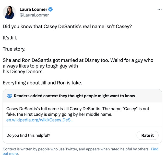 Twitter Context for Casey DeSantis Name